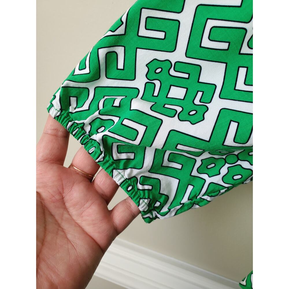 Women Crown Ivy Green White Geometric Tunic Top PL Preppy Coastal Summer Classic - Picture 4 of 10